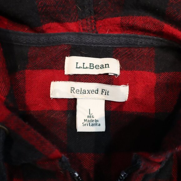 L.L.Bean Men’s Hooded Zip Flannel Jacket – Relaxed Fit – Red/Black Buffalo Check - Picture 8 of 10